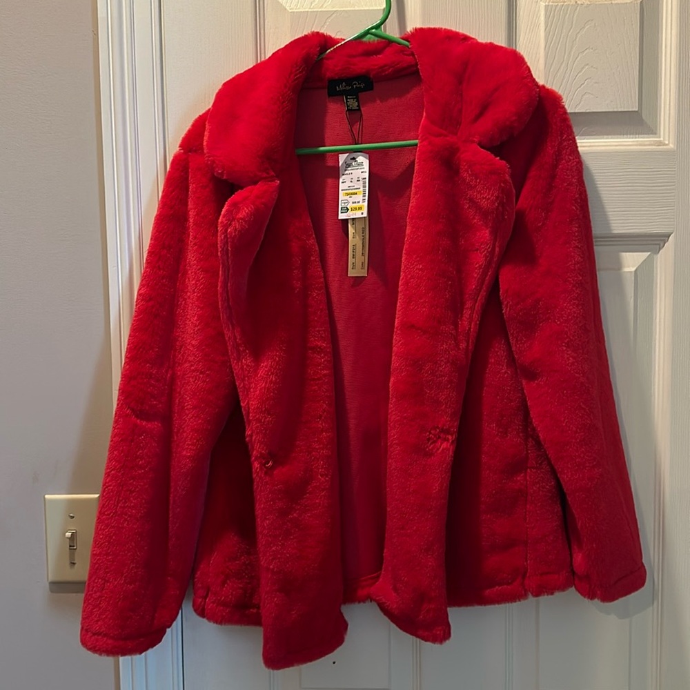 Warm, fuzzy open front jacket